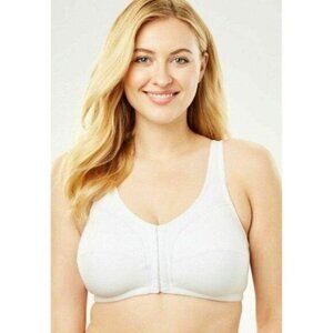 Comfort Choice Cotton Front-Close Wireless Bra White Women's Size 48DDD New